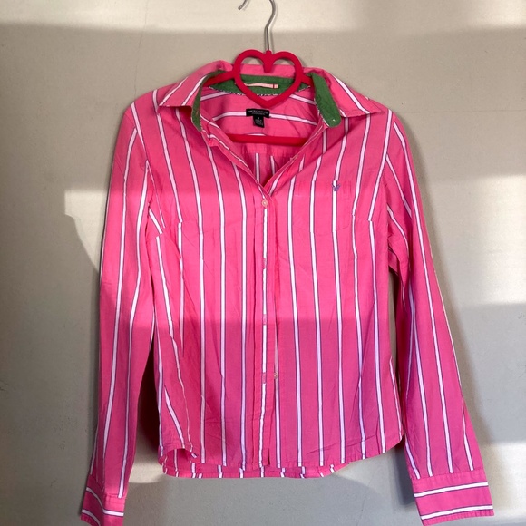 American Eagle pink button up striped shirt size 4 - Picture 1 of 3